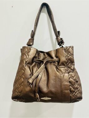 Elliott Lucca Woven Pewter  Leather Tote Drawstring Bucket Shoulder Handbag‎